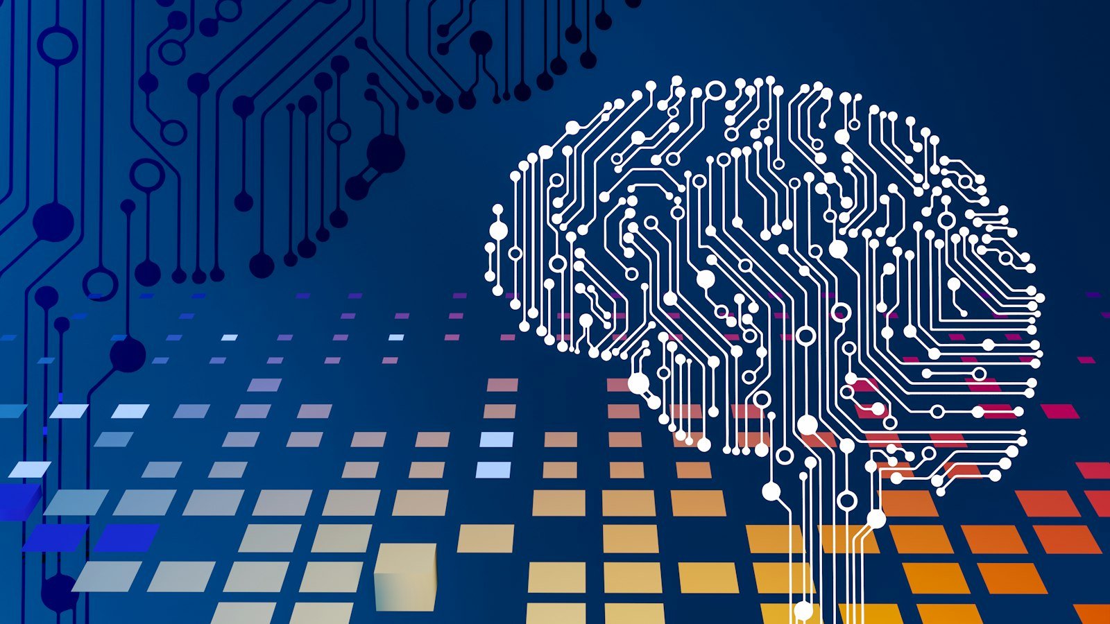 Circuit board with a brain representing artificial intelligence