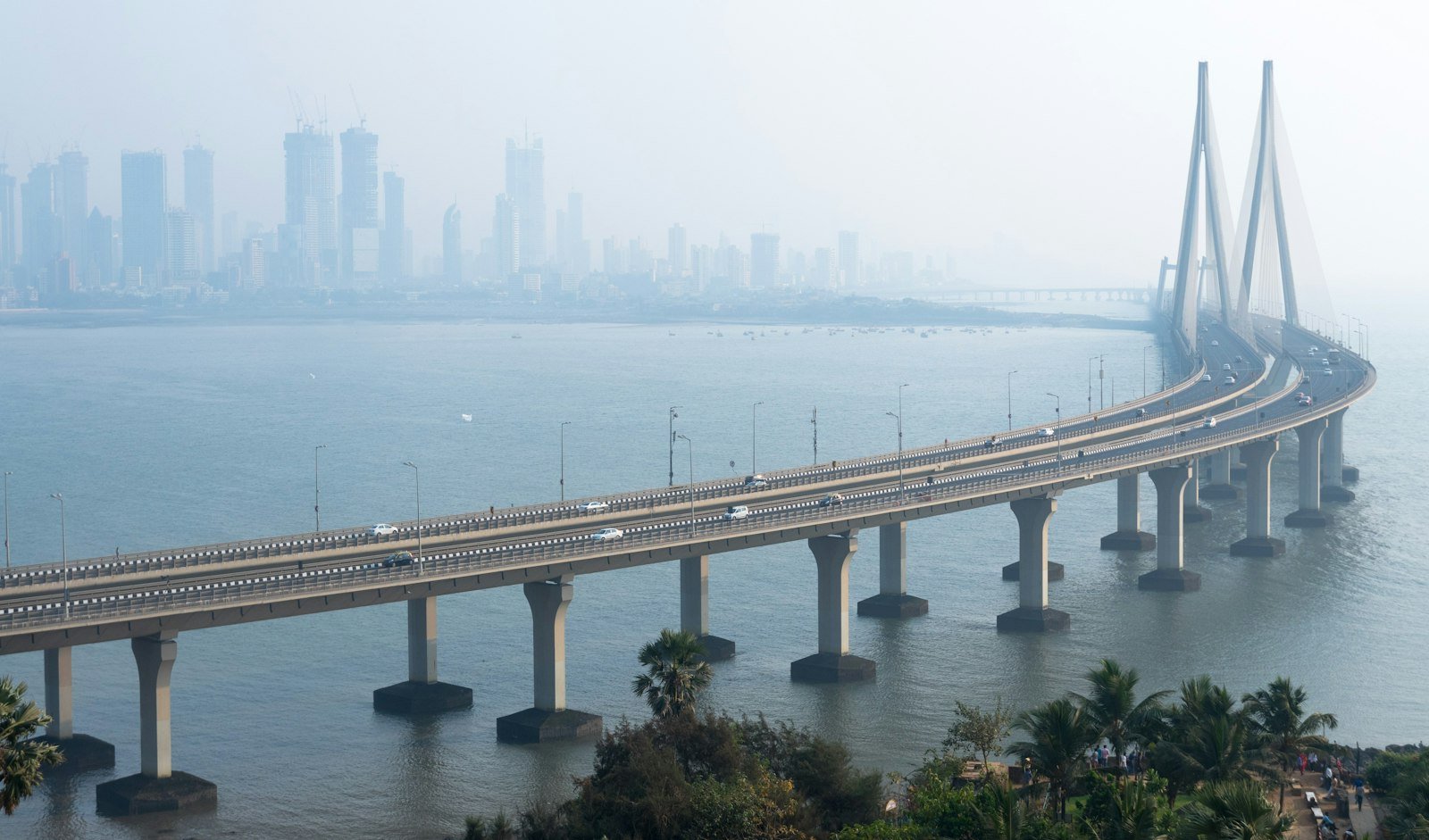 Bandra-Worli Sea Link and Mumbai skyline, India